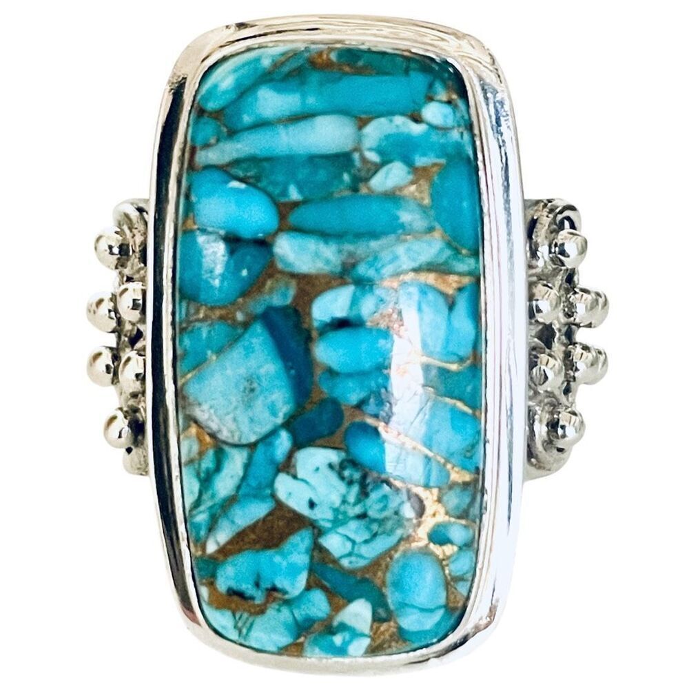 NWT Gorgeous 8 Sterling Silver 925 Big Square Blue Copper Turquoise Thick Ring